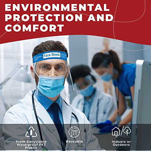 Medical Nation Face Shield | Case of 200 | Clear Plastic Face Shields for Women, Men & Kids, Anti-Fog, Lightweight Reusable Face Shield Mask, Safety Visor Cover with Comfortable Sponge & Elastic Band - style: Case of 200