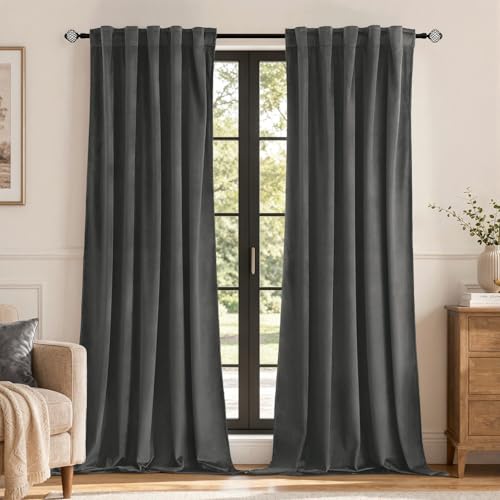 MIULEE Velvet Curtains 52x84 inches 2 Panels Gray Blackout Curtains - color: Grey, size: 52"W x 84"L (Pack of 2)