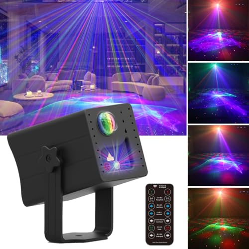 Portable Rechargeable RGB Laser-LED Light Sound Activated Projector for DJ Disco Stage Party Xmas Pub KTV Dance Mood Birthday Wedding in-Car Travel Show Home Camp Trip (RGB LED & RGB Aurora Laser) - style: RGB LED & RGB AURORA LASER
