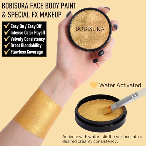 BOBISUKA Metallic Gold Face Body Paint, Water-Based Face Painting Kit & Body Paints, Facepaint for Adults Halloween Golden Masquerade Mask & Skull Special Effects Art Make-Up Costume Cosplay & Theater - color: Metallic Gold