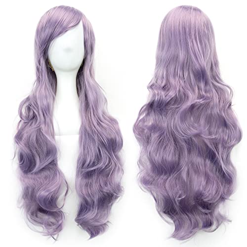 IMISSU 80cm Long Curly Natural Hair Cosplay Wig with Bangs Colorful Halloween Costume Party Wigs for Women (Purple) - color: Purple