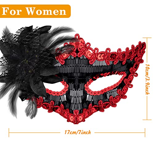 SIQUK Couple Masquerade Masks Set Venetian Party Mask Costume Mask - color: Black & Red