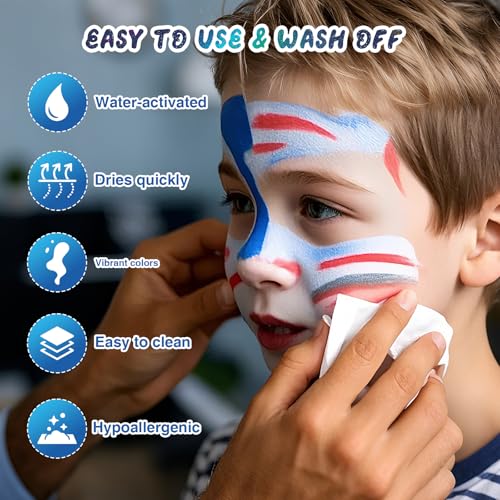 42 Color Face Painting Kit for Party – Non-Toxic Water-Activated Face & Body Paint Palette with Stencils, Brushes & Gems, Long-Lasting, Easy Wash, Ideal for Carnival, Halloween, Cosplay & Festivals