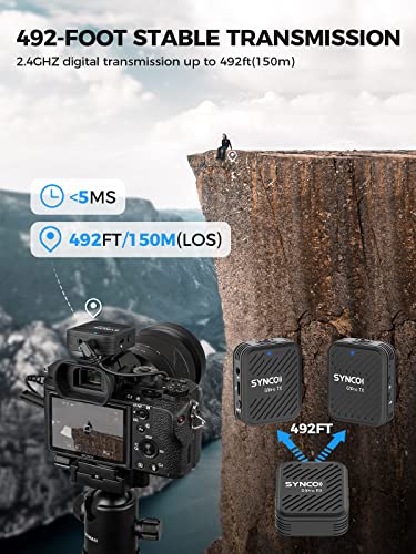 SYNCO Wireless Lavalier Microphones & System, G1(A2) Pro Lapel Mic Dual Pack with Charging Case Noise Cancellation 492FT 8H for Online Class/YouTube/Tiktok, Vlogging-Lav-Mics-for-Camera