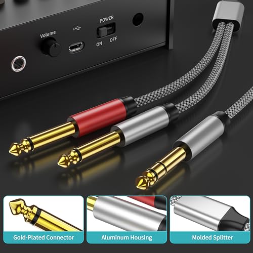 30ft Insert Cable - 1/4 Stereo to Dual 1/4 Mono Y Splitter Compatible with Amplifiers, Mixers, Guitars, Speakers and More - color: 6.35mm to 2x6.35mm Audio Cable, size: 30 feet