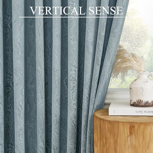 RYB HOME Blue Velvet Curtains 84 inches Long, Back Tab & Rod Pocket Modern Marble Textured Curtain & Drapes for Living Room Bedroom, W52 x L84 inches, Stone Blue, 2 Panels - color: Marble Blue, size: 52"W x 84"L (Pack of 2)