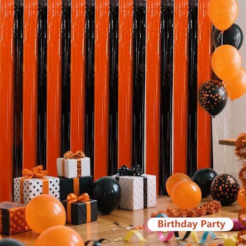 BEISHIDA Black Orange Door Streamers Backdrop Foil Fringe Tinsel Party Streamers Curtains Photo Backdrop - 2Pcs for Birthday Graduation Halloween Party Decoations - color: 05-black bronze