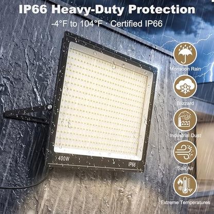 XXBSAZ 400W LED Flood Lights Outdoor 40000LM 6500K Daylight, AC85–277V, High-Power Commercial Work Lights IP66 Waterproof, Stadium Security Lights for Parking Lots Warehouses and Construction