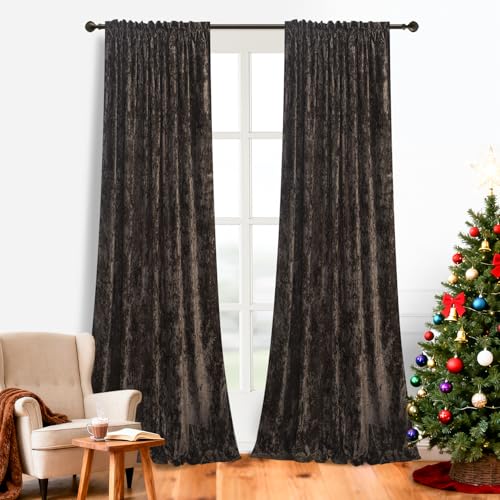 Brown Velvet Curtains 96 inches Long Luxury Back Tab Thermal Insulated Room Darkening Window Drapes for Living Room/Bedroom, W52 x L96, 2 Panels - color: Chocolate, size: 52"W x 96"L (Pack of 2)