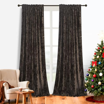 Brown Velvet Curtains 96 inches Long Luxury Back Tab Thermal Insulated Room Darkening Window Drapes for Living Room/Bedroom, W52 x L96, 2 Panels - color: Chocolate, size: 52"W x 96"L (Pack of 2)