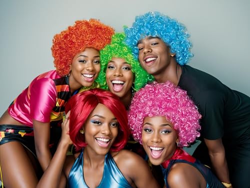 LIULIUBTY Short Bob Hair Wigs Straight with Flat Bangs Synthetic Colorful Cosplay Daily Party Neon Wig for Women + Free Wig Cap 12" Natural As Real (Afro, Pink) - color: Afro, Pink