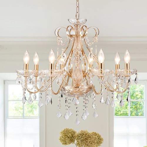 Saint Mossi Gold Crystal Chandelier for Dining Room, 8-Light Modern Chandelier Pendant Light, Gold Crystal Raindrop Chandelier for Bedroom, Living Room, Foyer - color: French Gold 8-Light