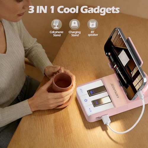 JTEMAN Cell Phone Stand with Bluetooth Speaker and Charging Stand,Piano Keys Design,Music Lovers & Teacher Gifts,Birthday Gifts for Men Women Dad Mom,Cool Tech Gadgets-Pink - color: Pink