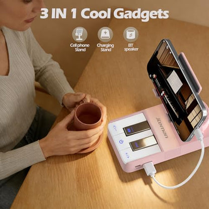 JTEMAN Cell Phone Stand with Bluetooth Speaker and Charging Stand,Piano Keys Design,Music Lovers & Teacher Gifts,Birthday Gifts for Men Women Dad Mom,Cool Tech Gadgets-Pink - color: Pink