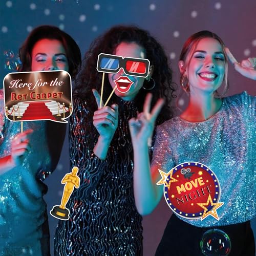 25pcs Hollywood Movie Night Photo Booth Props Oscar Themed Party Movie Star Photo Accessories Red Carpet Decoration