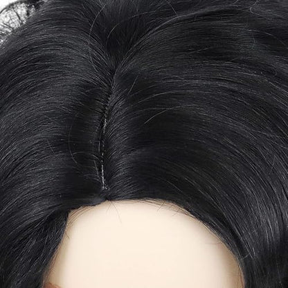 1930s Short Black Curly Flapper Wigs for Women Costume (with Red Bowknot) | Anime Cosplay Natural Hair Synthetic Hair Halloween Betty Costume Dress Up Drag Queen Flapper Wig (with Red Bowknot) - color: Black