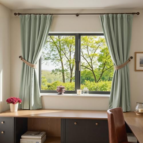 Lazzzy Green Velvet Curtains Blackout Thermal Insulated Curtains 72 Inch Long Window Drapes for Bedroom Living Room Super Soft Luxury Rod Pocket Window Treatment 2 Panels, Grey Sage - color: Grey Sage, size: 52"W x 72"L (Pack of 2)