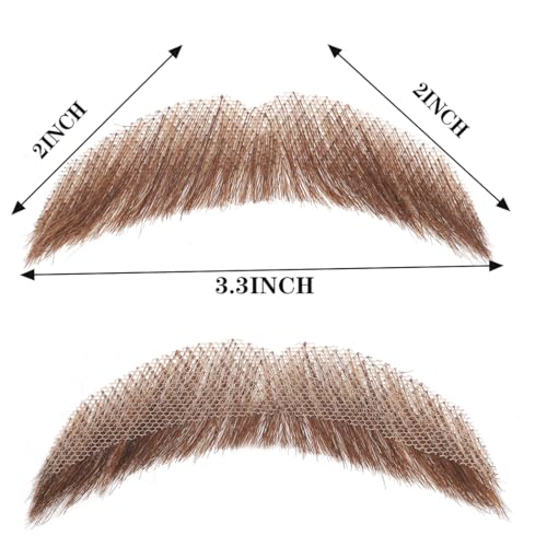Hand-Tied Human Hair Fake Beard and Mustache for Costumes and Theater | Hand-knotted human hair on lightweight lace creates natural-looking facial hair for costumes, cosplay, theater and film - color: Style 2--brown