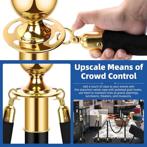 2 Pack 6.5FT/2M Velvet Stanchion Rope, Black Crowd Control Safety Barriers with Polished Gold Lobster Hooks for Movie Theater, Queue Barrier, Grand Openings, Hotel Celebration, Carpet Event - color: Black