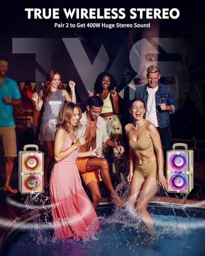 YIER Bluetooth Speaker, 240W Peak Loud Party Speaker with Big Bass, 20H Playtime, TWS, BT5.3, Large Portable Wireless Boom Box with LED Light for Outdoor Backyard Beach Home (Leather White) - color: Leather White