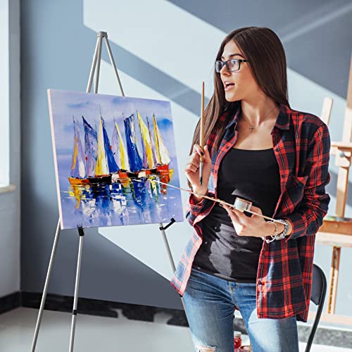 Portable Art Easel Stand 63 Inches - Silver Picture Stands for Display w/Bag - Tabletop Art Easel Stand for Sign, Wedding Signs, Poster Stand, Painting Canvas Stand - Metal Tripod, Easels for Display - style: 63 Inch Argent Silver (1 pack)