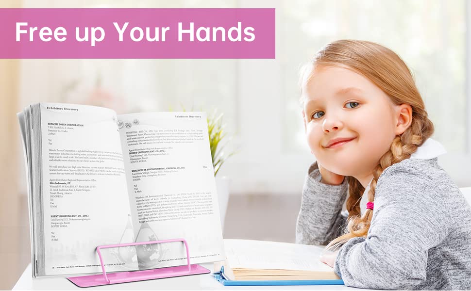 Honagu Book Stand Metal Desk Book Holder, Book Holders for Reading Hands Free, Adjustable Cookbook Documents Holder, Portable Bookstand for Music Books, Textbook, Recipe, Tablet, Ipad (Pink) - color: Pink