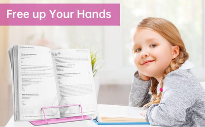 Honagu Book Stand Metal Desk Book Holder, Book Holders for Reading Hands Free, Adjustable Cookbook Documents Holder, Portable Bookstand for Music Books, Textbook, Recipe, Tablet, Ipad (Pink) - color: Pink