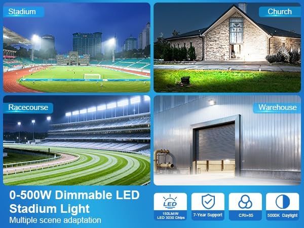 75000LM Dimmable Led Stadium Flood Light 3000W Equivalent | Super Bright 0-500w Led Arena Lights 100-277v 5000k Yoke Pole Mount Ip66 Waterproof Outdoor Commercial Extra Large Light - size: Extra Large/500/Dimmable