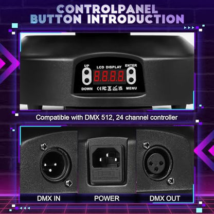 Moving Head DJ Lights-150W LED Stage Light 6 Arms Beam 4-in-1 RGBW | Red Green Starlight and White Amber Flashing Lights,Bee Eye Effect,DMX Controlled&Remote For DJ Parties/Disco/Dlubs/Weddings