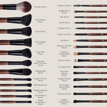 BS-MALL Professional Makeup Brush Set 28 Pcs With Travel Makeup Bag,Concealer Brush, Foundation Brush, Blush Brush, 4 Pcs Triangle Puff & makeup sponges for Flawless beauty on the Go