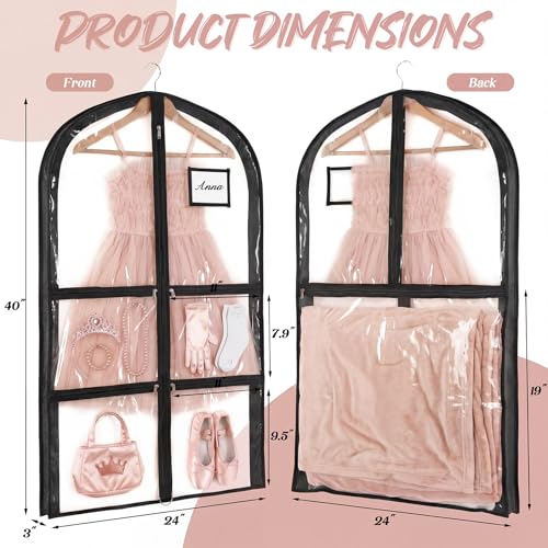 Nuenen 3 Pack Dance Garment Bags for Costumes Clear Dance Recital Organizer with Pockets & Labels, 40 Inch PVC Hanging Costume Bag for Competition Travel, Garment Bag with Compartments(Black) - color: Black