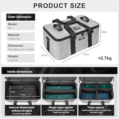 FOMITO Photography Lighting Equipment Bag, Padded Studio Light Carrying Case for Light Stands, Mini Softboxes, LED Lights & Camera Accessories, Adjustable Dividers, Travel Storage Bag 21.2"x12.2"x9.2" - size: S20/21.2"x12.2"x9.2"