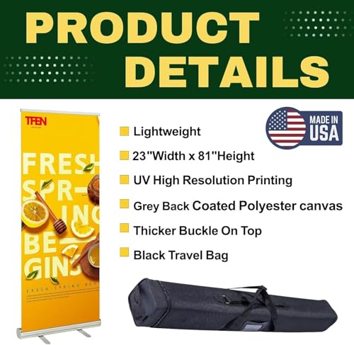 Custom Banner Roll up Banner Aluminum Retractable Banner-Made in USA-23"x81" with Stand Pop up Banner for Business, Trade Shows, Stores, Advertising, Events - size: 23x81 Standard