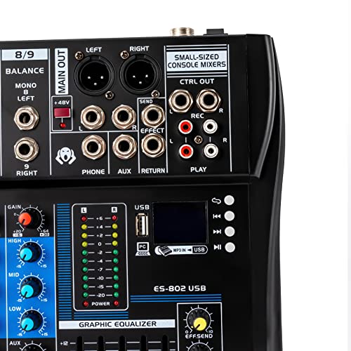 8 Channel Live Mixer DJ Console Mixer Professional Stereo Sound Mixer USB Audio Interface 48V Phantom Power Mixers Digital Audio Mixers Amplifier