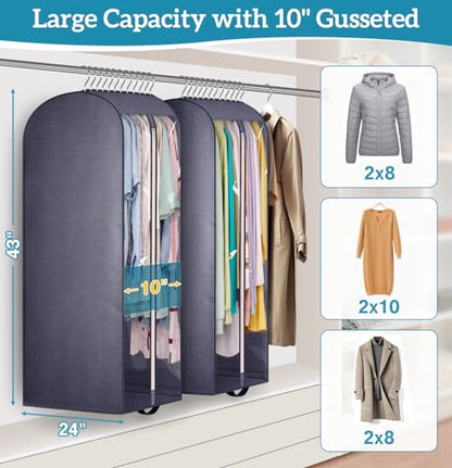KIMBORA 10" Gusseted Clear Garment Bags for Hanging Clothes Storage, 43" Suit Bags for Closet Storage with Handles, Garment Covers for Coats, Jackets, Sweaters (2 Packs, Grey) - size: 43" - 2 Pack