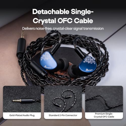 Linsoul Kiwi Ears Cadenza II 10mm Titanium Driver in Ear Monitor IEMs | KARS 2.0, Precise Tonal Balance, CNC Aluminum Faceplate, 2Pin Cable for Audiophiles Gaming, Blue, 3.5mm without Mic - color: Blue