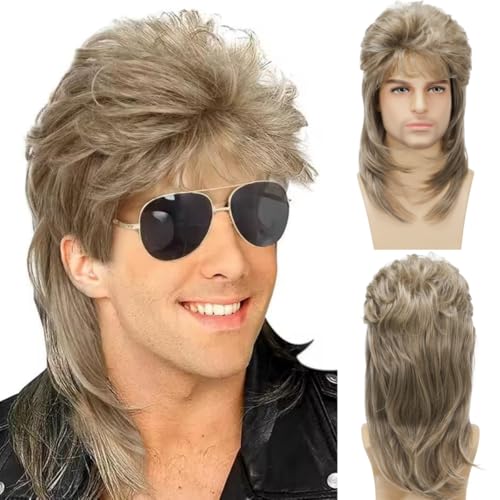 Mullet Wigs for Men 80s Rocker Wig Costumes Fancy Party Cosplay Halloween Wig - color: F-Blonde