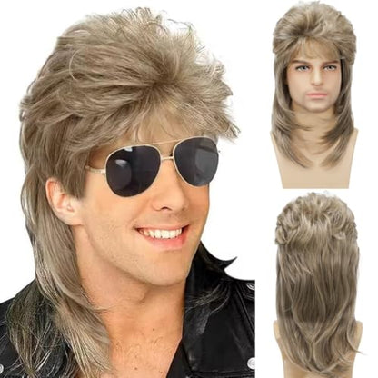 Mullet Wigs for Men 80s Rocker Wig Costumes Fancy Party Cosplay Halloween Wig - color: F-Blonde
