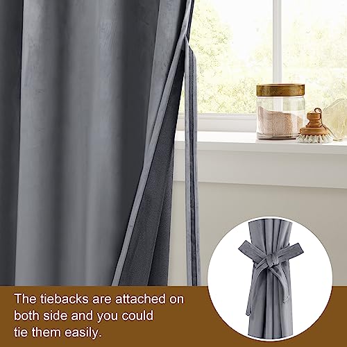 DWCN Grey Velvet Curtains 63 inches Long - Super Soft Tieable Grommet Blackout Thermal Insulated Curtain Panels, Window Drapes for Guest Room/Baby Nursery/Closet,W52 x L63, 2 Panels - color: Grey, size: 52"W x 63"L (Pack of 2)