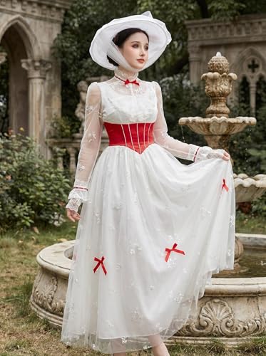 haikyuu Women Mary Cosplay Dress With Hat Edwardian Era Dress Renaissance Vintage Costume Halloween - size: Large