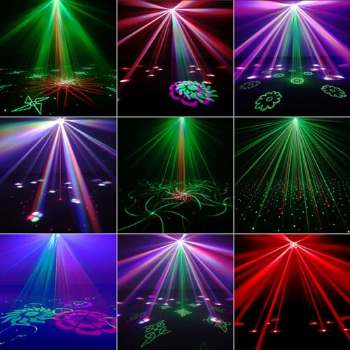 Party Lights Dj Disco Light 4in1 Led Strobe Lights Wash Light Led Butterfly Beam Effect and Red Green Beam Gobos Effect,15 Channel DMX with Sound Activated for Christmas Halloween Party - color: 5 Effect