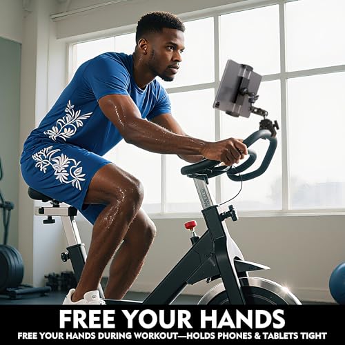 Tablet Holder for Treadmil Indoor Cycle Elliptical Spin Bike Peloton Music Stand 360° Adjustable Super Crab Handlebar Climp Mount Compitable with 4.7~12.9" iPad Switch iPhone e-Reader