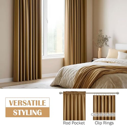 Beauoop Golden Brown Velvet Curtains for Bedroom Living Room 52x72 2 Panels - color: Gold Brown, size: 52"W x 72"L (Pack of 2)