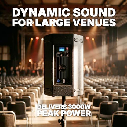 Rockville PLX12 12" Powered PA Speaker, 3000W Peak / 750W RMS, Plywood, DSP | Enclosure, Bluetooth 5.2 TWS, 2 XLR/TRS Inputs, AUX, XLR Output, Wedge Monitor, Pole Mount, 127dB SPL, Class D, 12 Fly Points