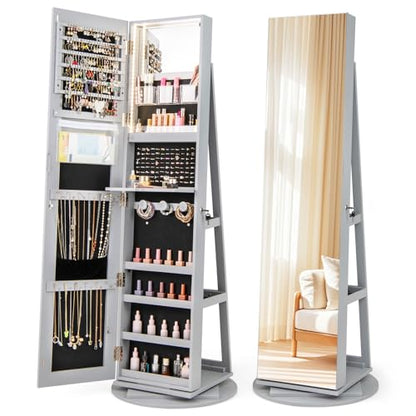 LOKO 360° Swivel Jewelry Cabinet, Lockable Jewelry Organizer (Gray) - color: Gray