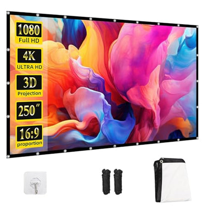 Projector Screen 250 inch，Portable Large Movie Projector Screen 16:9 HD Indoor Outdoor Double Sided Rear Projection Screen Video for Home, Party, Office, Classroom - size: 250 inch