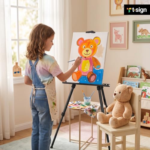 T-Sign 17 to 66 Inch Heavy Duty Easel Stand - Adjustable Metal Tripod Art Easel for Painting and Display, Portable Canvas Stand with Carrying Bag for Artists, Tabletop and Outdoor Use (Black, 1 Pack) - style: 66 Inch Anthracite Black (1 Pack)