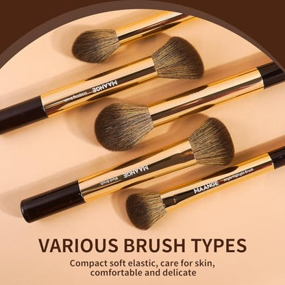 MAANGE 14-Piece Makeup Brush Set with Aluminum Ferrule- Premium Synthetic Makeup Brushes Kit Foundation Powder Brush Eye Shadow for Beginners & Professionals(Gold Coffee) - color: Gold Coffee