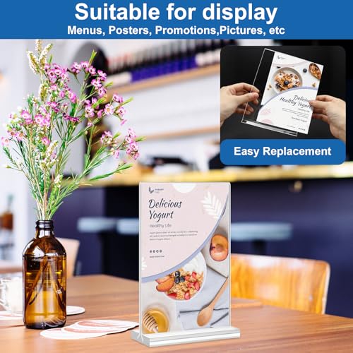 Acrylic Sign Holder 5x7,6 Pack Clear Plastic Table Display Vertical Double-Sided Desktop Display Stand Paper Holder Clear Table Sign Holder for Menu ad Frame Suitable Restaurants Meeting Office Store - size: Vertical 6 Pack 5x7''