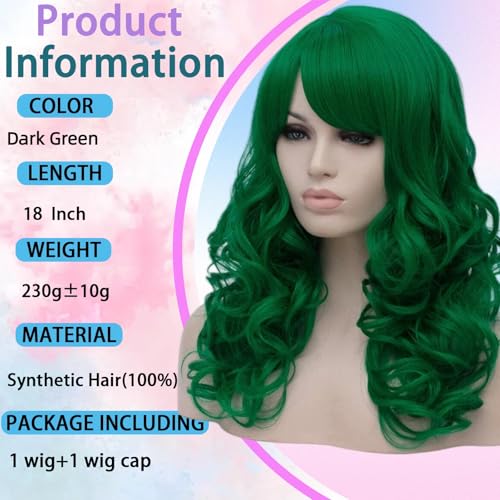 Cying Lin 18" Long Curly Dark Green Beehive Wigs Heat Resistance Fiber Synthetic Hair Party Cosplay Wigs Peluca (Dark Green) - color: Dark Green